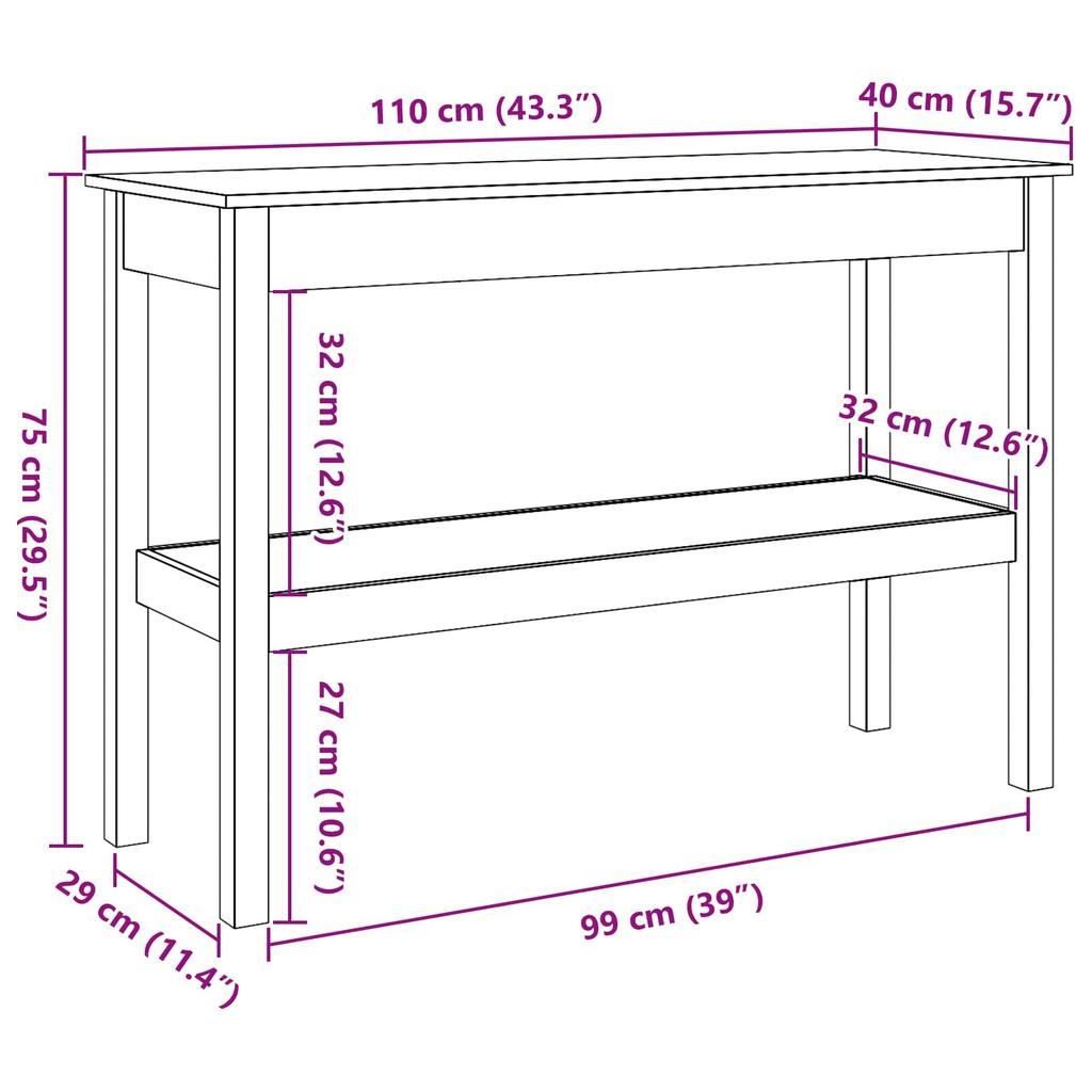 Console Table Wax Brown 110 x 40 x 75 cm Solid Pine Wood