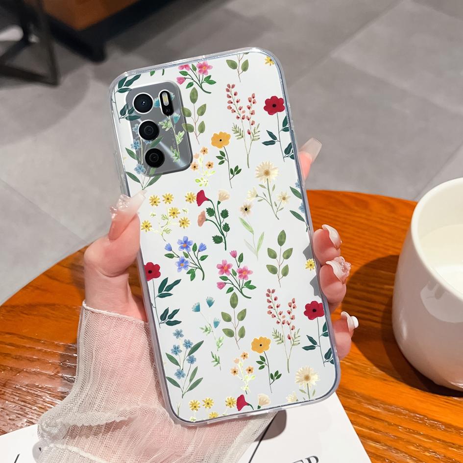 For Oppo A35 A58 A17 A15 A15S A16 A16S A17K Phone Cover Pretty Flower Pattern Soft Clear Silicone Shockproof Protective Ultra Thin Case For Oppo Shell