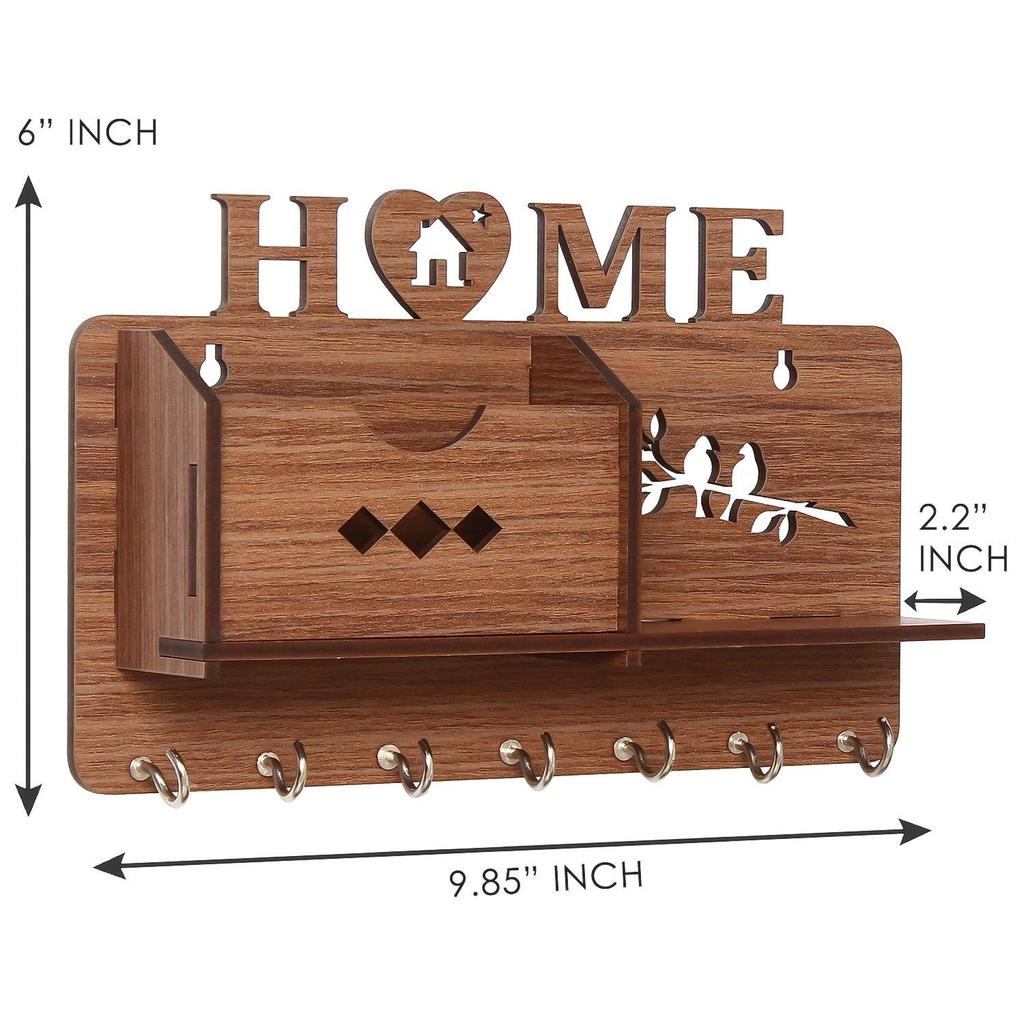 Деревянная полка с матовой отделкой, дизайнерская домашняя боковая настенная полка, ключница с 7 крючками для ключей (коричневый)- Предметы домашнего декора, Предметы украшения Дивали