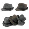 New British Winter Wool Plaid Top Hat Mid- Aged Men Jazz HatHat Large Warm Brim Wedding Party Dad Bucket Felt Fedoras Hat Cap