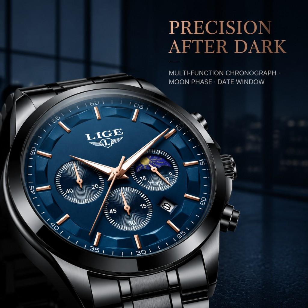 LIGE New Luxury Mens Watches Fashion Business Quartz Wristwatches Sports Waterproof Luminous Steel Watch for Man Reloj Hombre