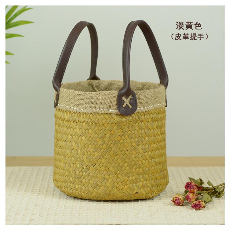 Корзина для цветов из скандинавских морских водорослей, Ведро для хранения сухих цветов, Корзина с плетеной ручкой из бамбука, Украшение гостиной, Вставка в корзину для цветов