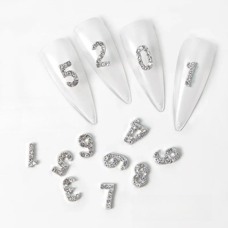 11pcs (1-9) Фиксированные Смешанные Серебряные Золотые Цифры Декорации для Маникюра Блестки 1D Сплав Аксессуар для Чехла Телефона DIY