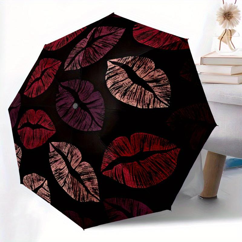 1pc Lips Kisses Automatic Open/close Folding Compact Umbrella, 8-Rib Sturdy Canopy, Lightweight Portable, Everyday Use, Gift, Outdoor Umbrella, Travel