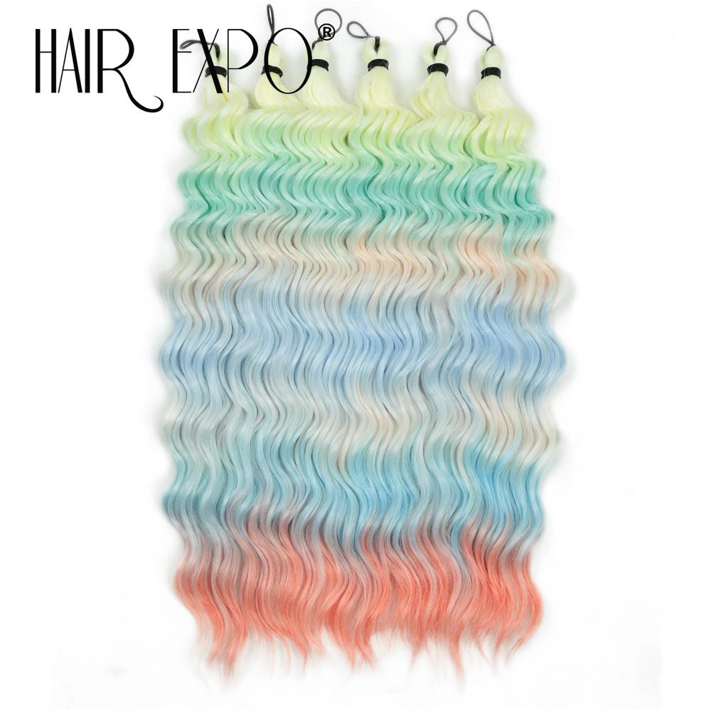 6Pcs 18"Deep Wave Curl Hair 300g Synthetic Water Wave Braiding Hair Extensions Ombre Rainbow Color Twist Crochet Hair For Women