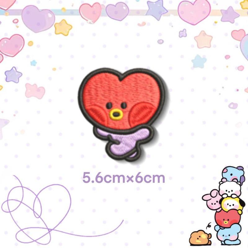 Bt21 Мультяшная Вышитая Тканевая Нашивка В Форме Сердца Собака Порода Колли Самоклеящаяся Без Пришивания Милая Нашивка на Одежду Иконка Персонажа