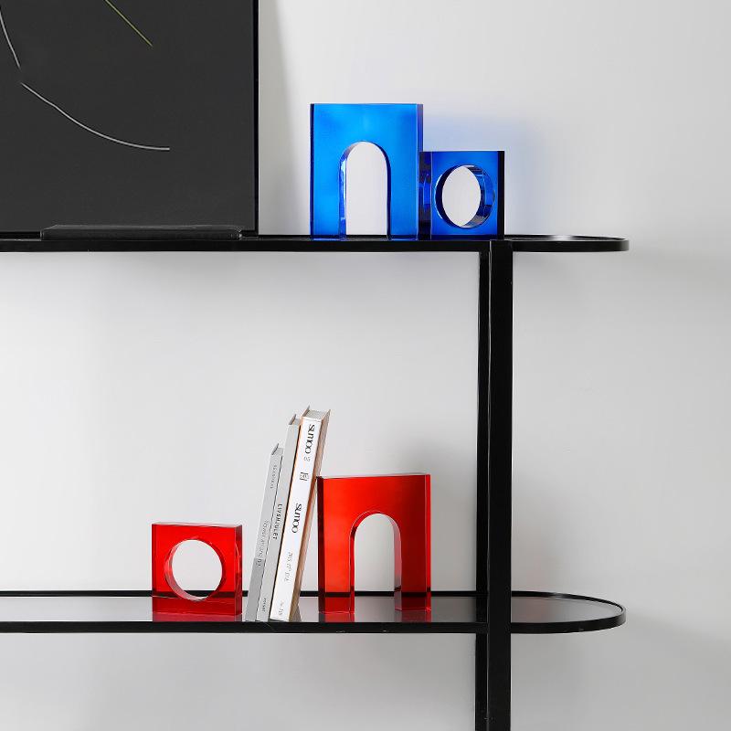 Современные простые синие прозрачные стеклянные геометрические орнаменты подставки для книг и подставки для книг Модель комнаты Офисный стол Мягкие украшения