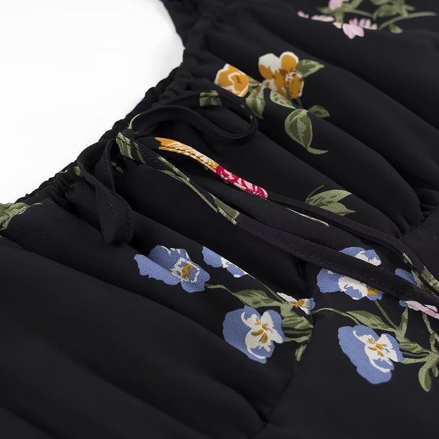 2024 Winter Women's European & American Style Square Neck Long Sleeve Printed Dress