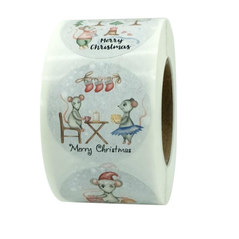 500 шт./рулон Мышь Веселые рождественские наклейки Круглые наклейки Наклейка на конверт