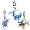 2022 Summer Ocean Series Blue Sea Dangle Turtle Starfish Charm Beads Fit Original Brand Bracelet DIY Women Jewelry Gift