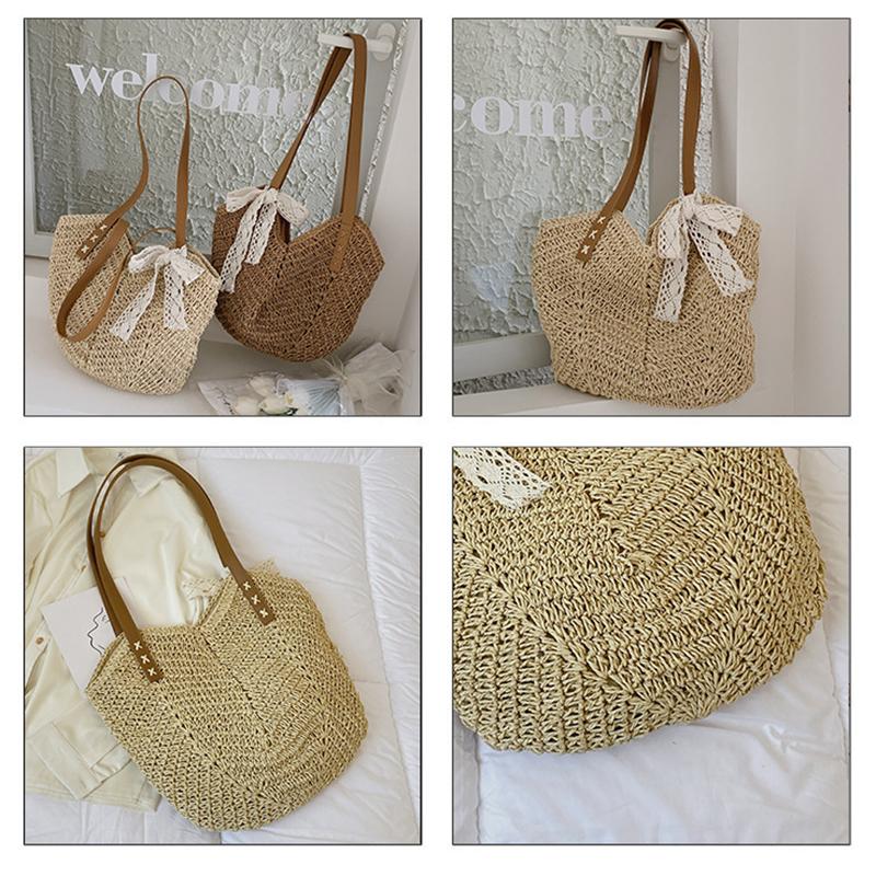 Yogodlns Повседневная соломенная сумка через плечо для женщин, полая тканая пляжная сумка из ротанга