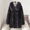 Женское зимнее норковое пальто Пушистое роскошное меховое пальто средней длины с воротником из лисьего меха