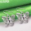925 Sterling Silver Hollow Butterfly Pendant Piercing Earrings Fashion Charm Wedding Jewelry