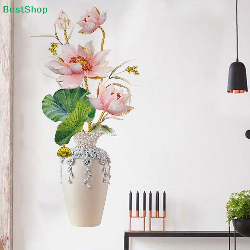 3D Lotus Flower Vase Wall Stickers,Removable Floral Wall Decals for Living Room,Bedroom,Home Decor,Peel and Stick Art Murals