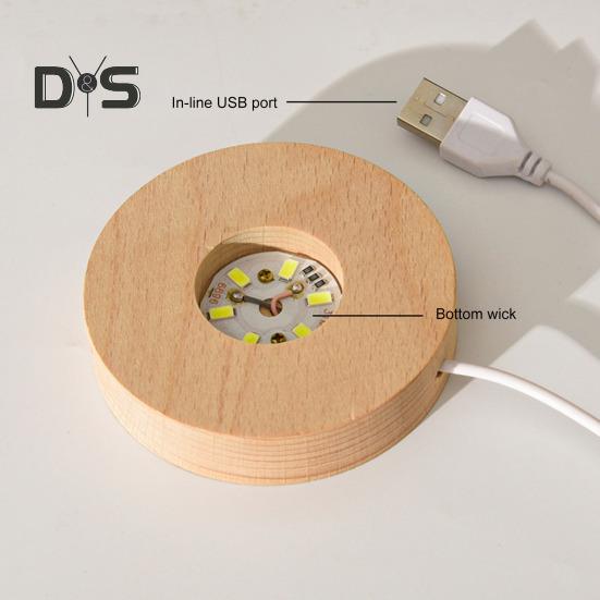 Faux Crystal Ball Light Calming Cosmic Night Light Clear Lighted Stellar Spheres with Wooden Base for Bedside Table Desk