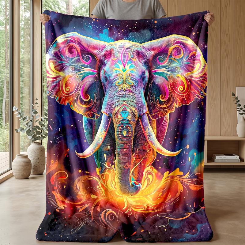 Vibrant Decorated Elephant Theme blanket Lightweight Warm Flannel Blanket Decorative Throw Blanket for Home Decoration