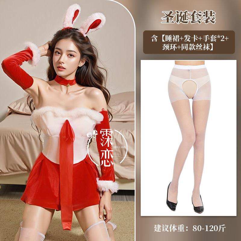 Sexy lingerie cute contrasting color bunny christmas velvet tube top dress hot girl sexy tutu