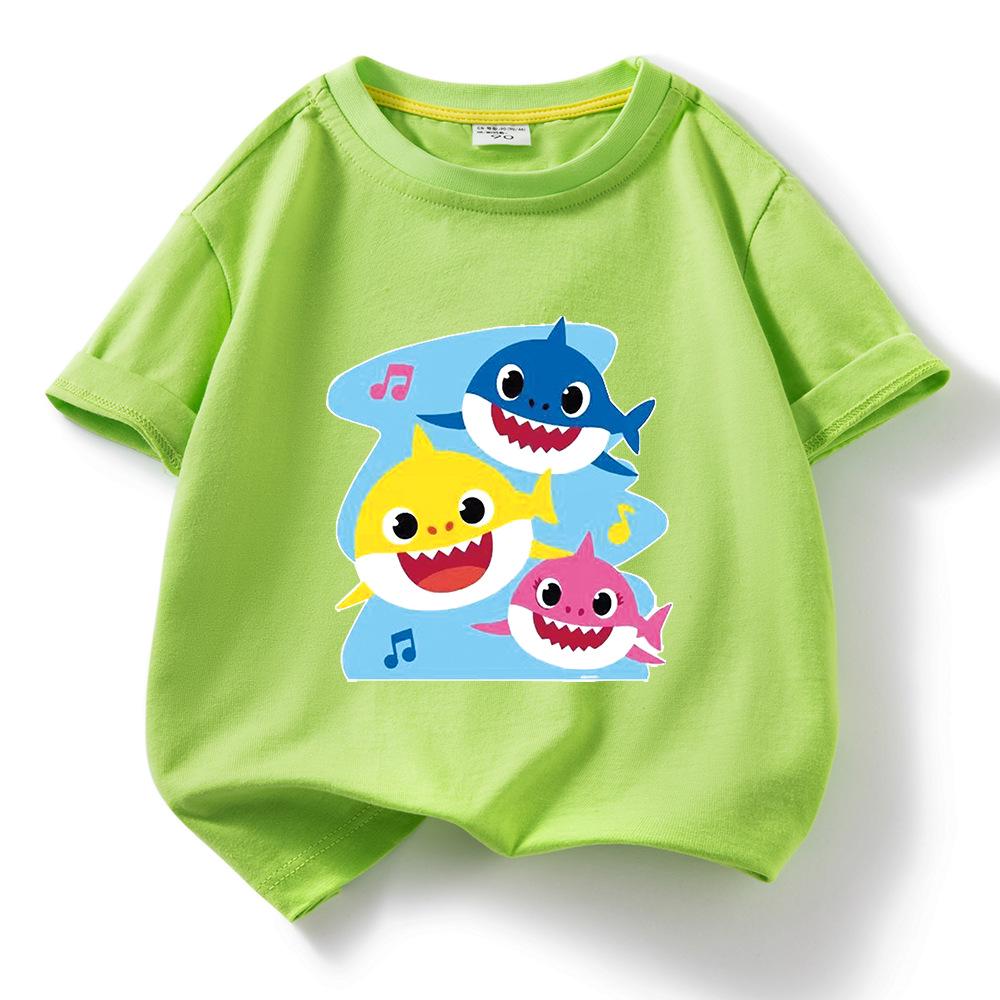 Хлопковая футболка с коротким рукавом Baby Shark для детей – Летняя одежда для мальчиков и девочек, 2024