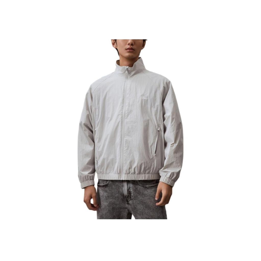 Calvin Klein Solid Color Casual Simple Embroidered Stand Collar Long Sleeve Jacket Men Jacket Galaxy-Gray J325905-PC8