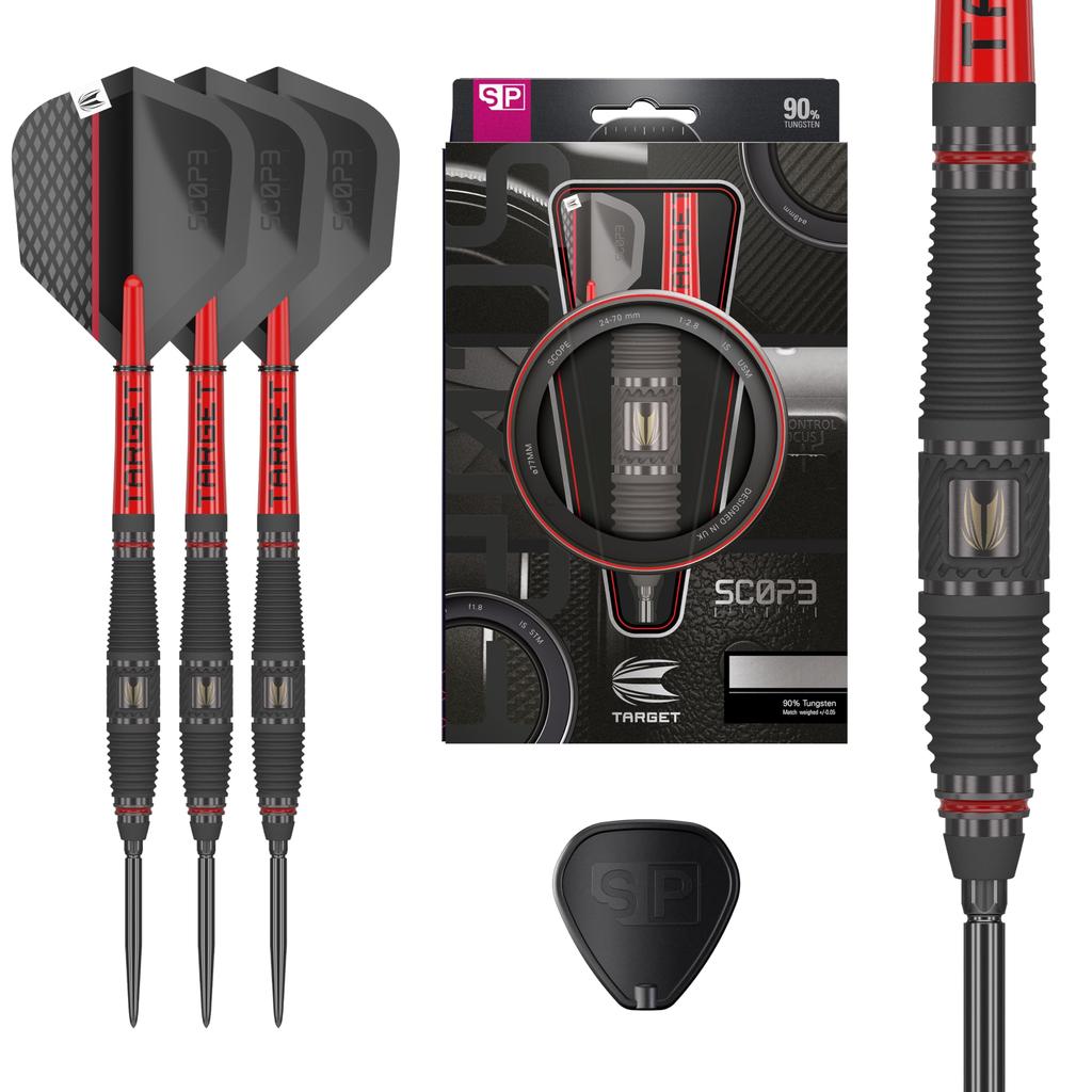 Target Darts Scope Steel Tip Swiss Point Tungsten Dart Barrel Steel Tip Dart Red Black Professional Dart Set with Swiss Points Tools Darts, 90% Set,