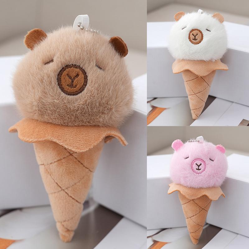 Funny Ice Cream Shape Capybara Plush Toys Keychain Cute Plush Doll Pendant Backpack Decoration Accessories Car Keyring Kids Gift