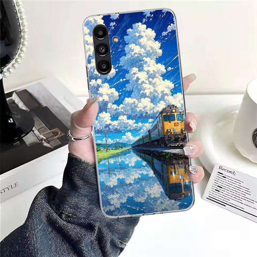 Ретро чехол для телефона с изображением японской сакуры и поезда для Samsung Galaxy A13 A14 A15 A16 A17 A53 A54 A55 A56 A57 A33 A34 A35 A36 A37 A23 A24 A2