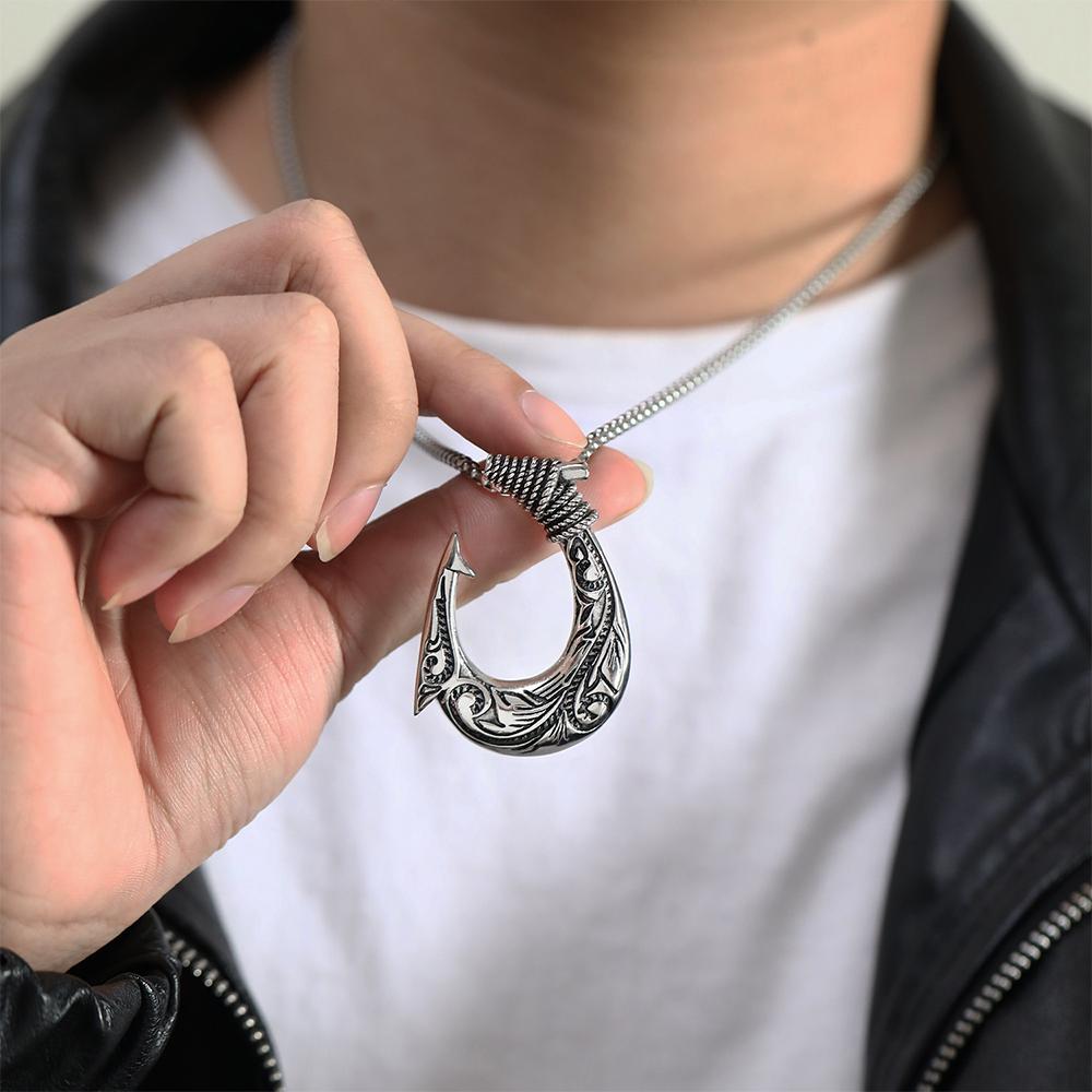 Vintage Men's Fish Hook Pendant Popular Charm Stainless Steel Viking Necklaces for Women Punk Hip Hop Party Jewelry Accessories