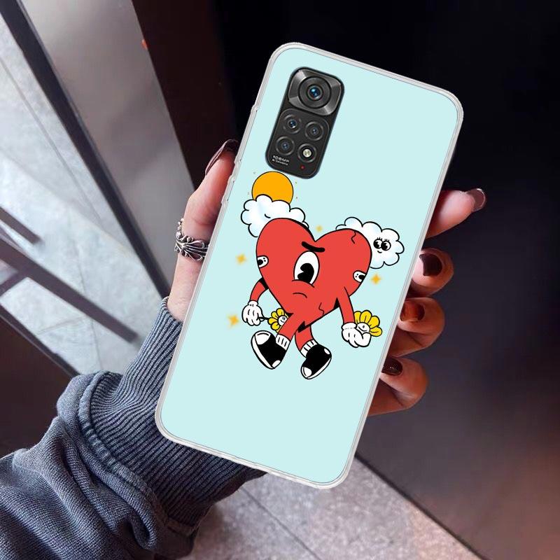 Bad Bunny Heart Phone Case For Xiaomi Redmi Note 15 14 14S 13 12S 12 Pro Plus 11S 11 10S 10 4G Cover 11E 11T 5G Print Fundas Red
