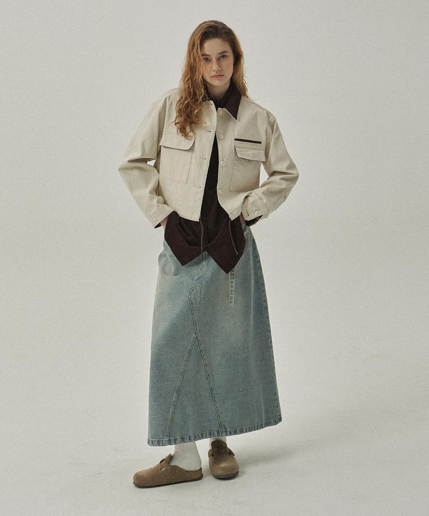 Mc Wood Gun Lon As 7996 Belted Fadewash Light Indigo Denim Long Skirt