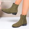 Winter Suede Women Snow Ankle Boots Pointed Toe Retro Mid Heels Shoes Designer Chunky Shoes  Trend New Brand Botas De Mujer