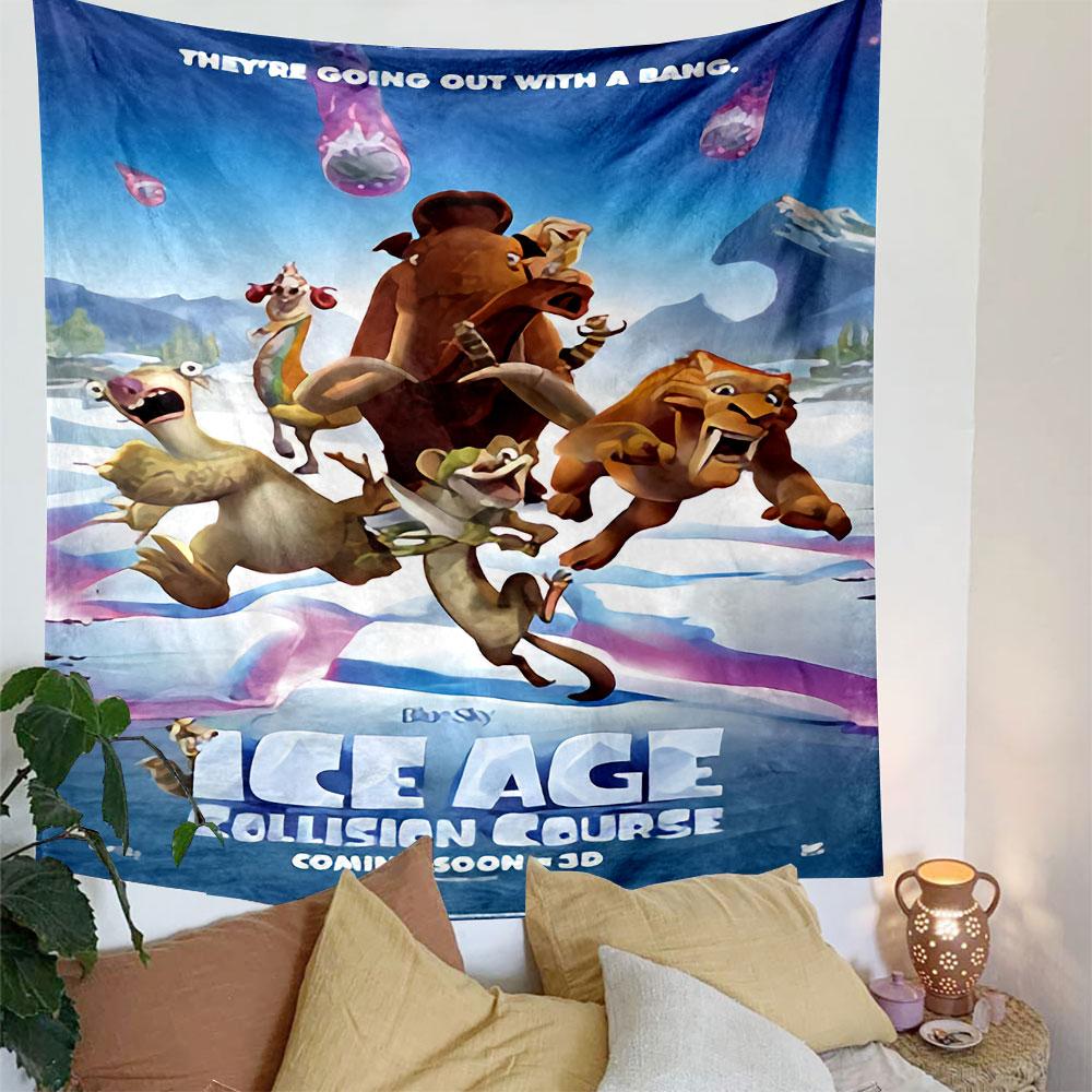 Ice Age Collision Course Tapestry Wall Hanging, Animated Movie Poster Art, Family Wall Decor for Bedroom Living Room Dorm