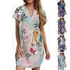 Women's Fashion Casual Loose Mid-Length V-Neck Printed Short-Sleeved Floral Dress