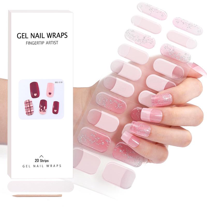 20Tips French Gel Nail Strips Patch Sliders Adhesive Waterproof Long Lasting Full Cover Gel Nail Stcikers UV Lamp Need