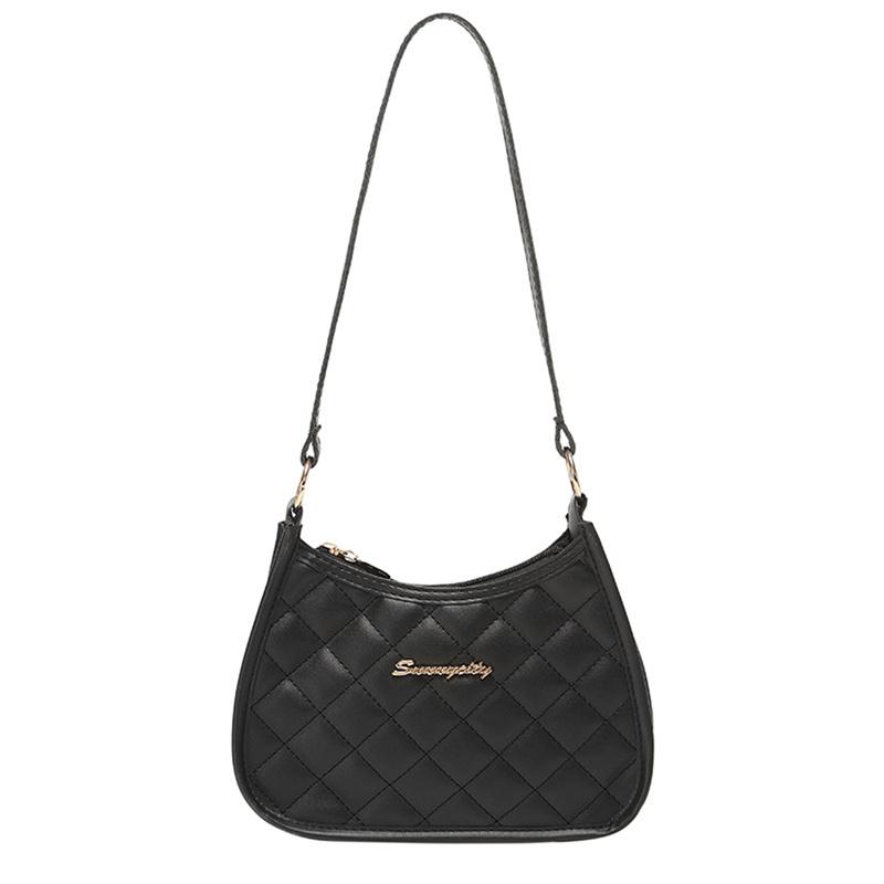 Women Pu Leather Shoulder Bag Fashion Rhombic Embroidery Casual Zipper Handbags