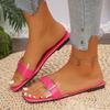 Fashion Luxury Rosy Red Flat Slippers for Women Summer Beach Buckle Decor Square Toe Sandals New Transparent Band Low Heel Slides Mujer
