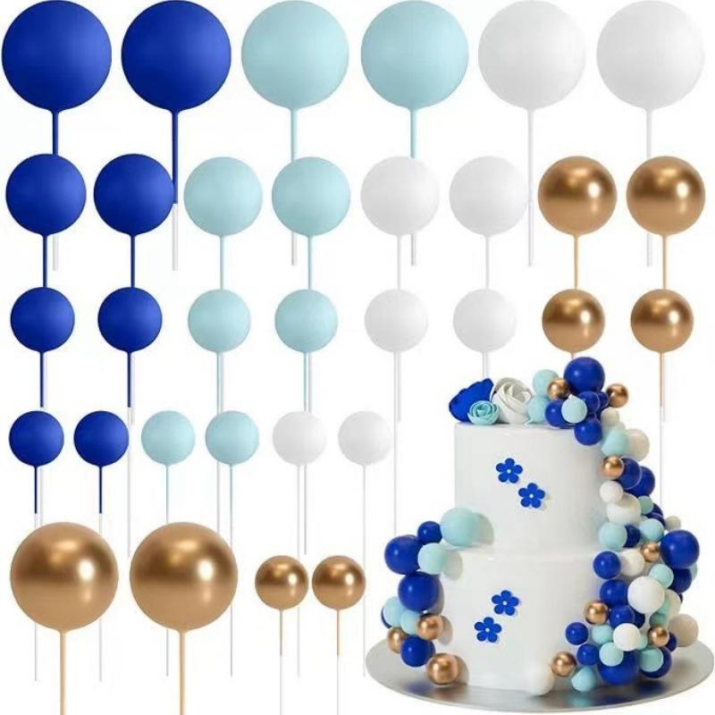 32Pcs Ball Cake Toppers Mini Balloon Cupcake Topper Sticks Foam Ball for Kids Boy Girl Birthday Party DIY Decoration Baby Shower