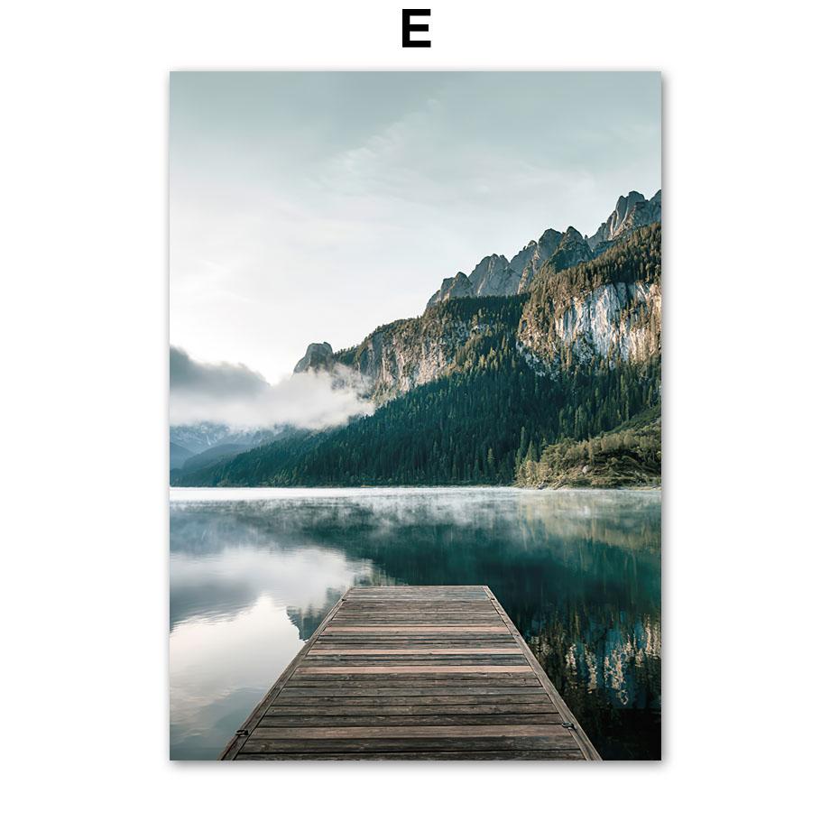 Настенная картина на холсте, зеленое озеро, лес, снежная гора, плакаты на скандинавскую тему и принты, настенные панно для гостиной, украшения дома