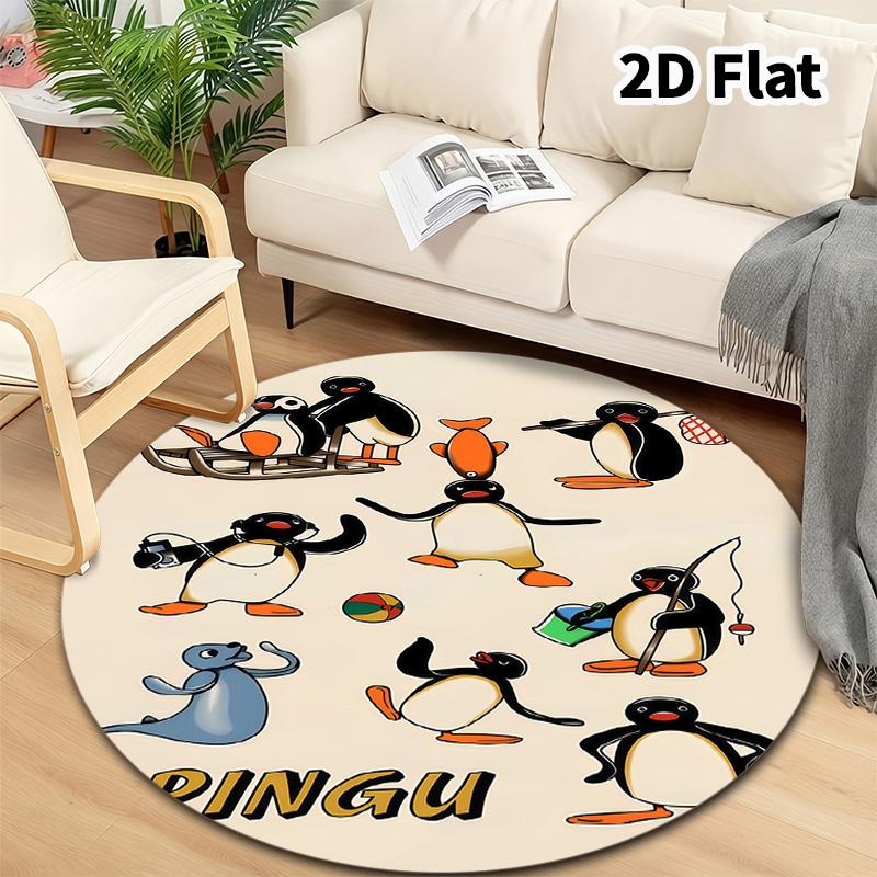 Pingu Round Area Rug Carpet Rug For Living Room Bedroom Sofa Playroom Decor Nonslip Floor Mat