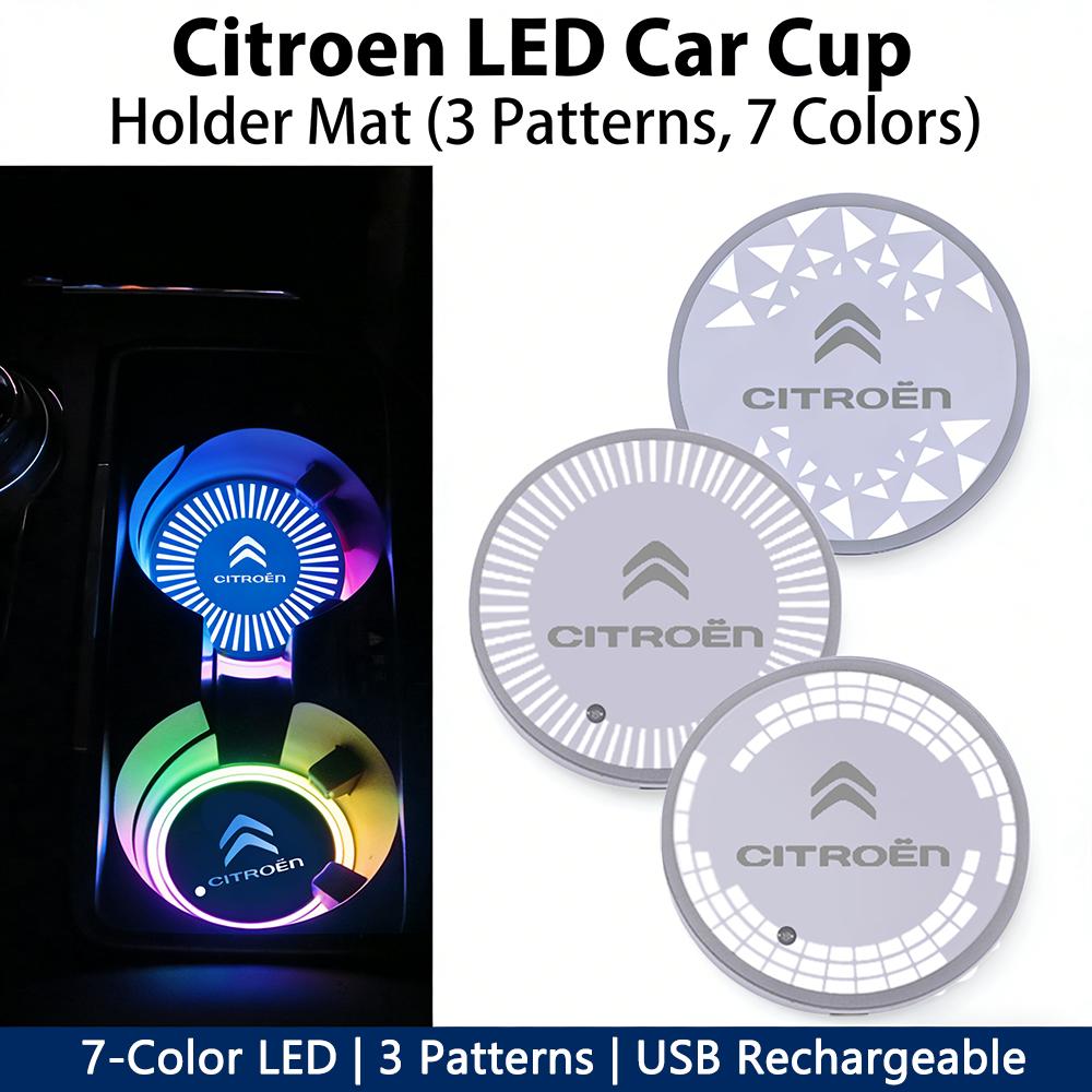 AJFJ2 Citroen LED Car Cup Holder Mat 7 Color Light Pad For Citroen C1 C2 C3 C4 C5 C-Elysee Berlingo Cactus Auto Interior Accessories