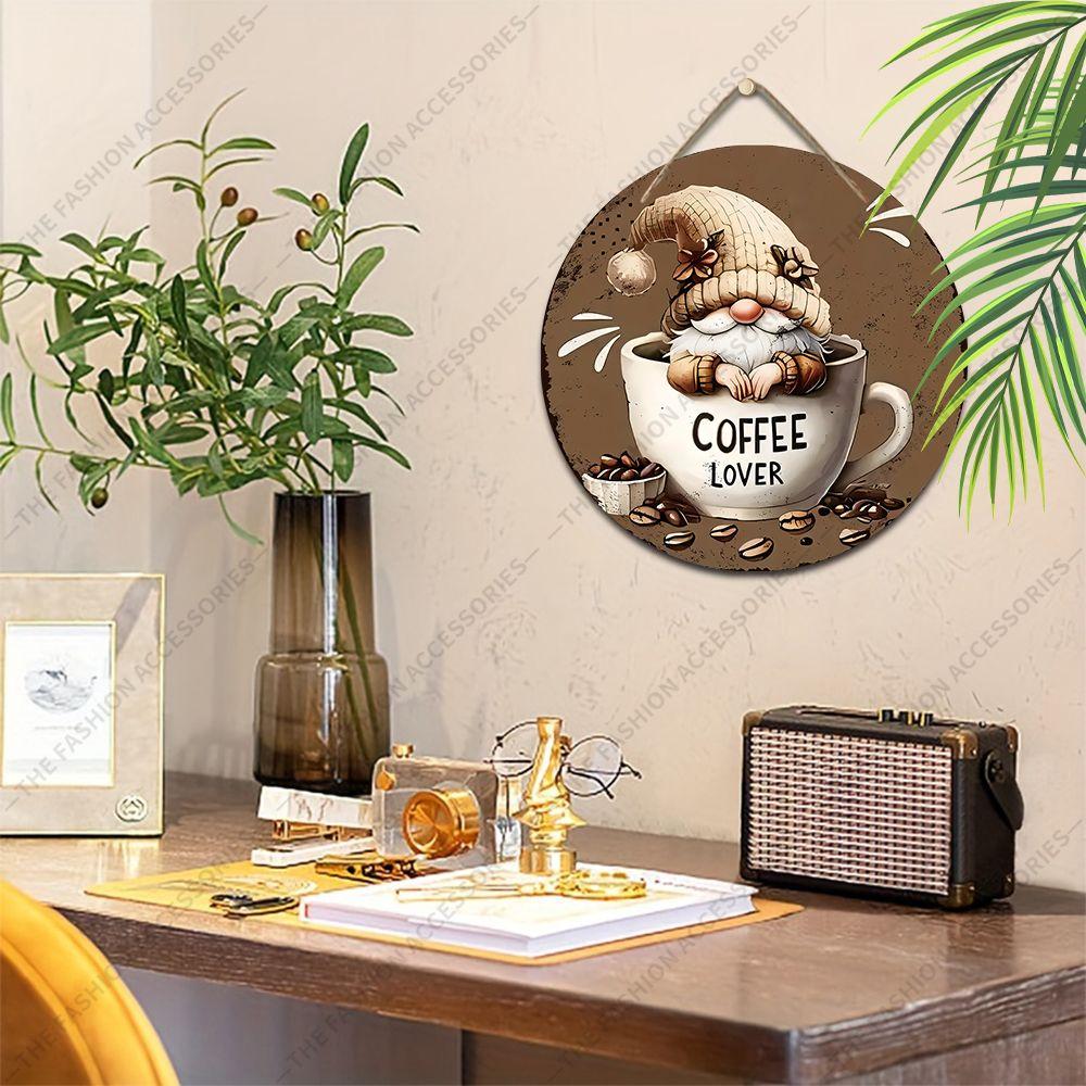 Плоские подвесные декоративные таблички 2D, украшение для интерьерной стены или двери, узоры - гномы и кофе, интересные подарки для семьи и друзей