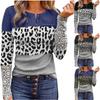 Women Fashion Patchwork Printing Lace Long Sleeve Casual Button Pullover Sweatshirt Top