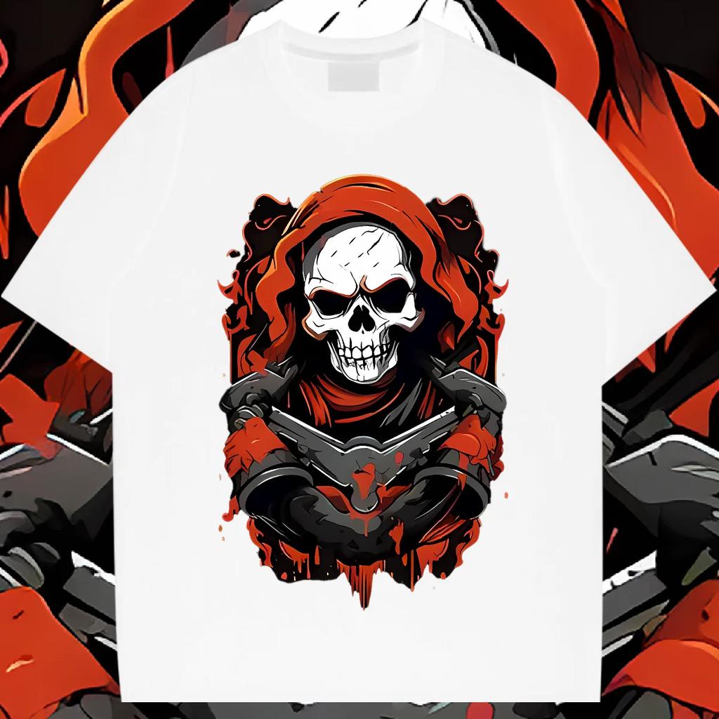 Футболка с черепами, оверсайз, свободная, с круглым вырезом, футболка Харадзюку, унисекс, повседневные футболки, удобная одежда для рэпера