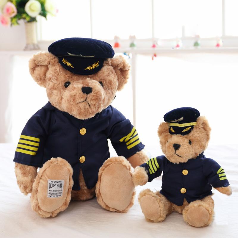 20-40cm Pilot Teddy Bear Plush Dolls Soft Stuffed High Quality Captain Bear Plushie Baby Children Sleep Comfort Kawaii Birthday