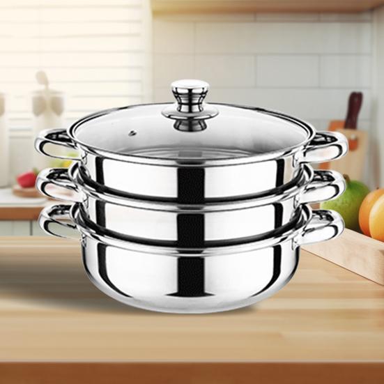 Набор из 3-х ярусных пароварок из нержавеющей стали с крышкой, пароварка, штабелируемая, экономящая место, визуальный дизайн крышки, ручка, многоцелевая кастрюля для готовки