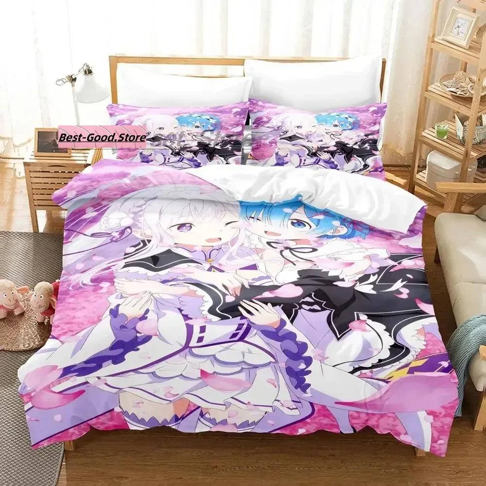 Комплект постельного белья Re Zero Single Twin Full Queen King Size Комплект постельного белья Aldult Kid Bedroom Duvetcover Sets 3D Print Anime Bed Sheet Set