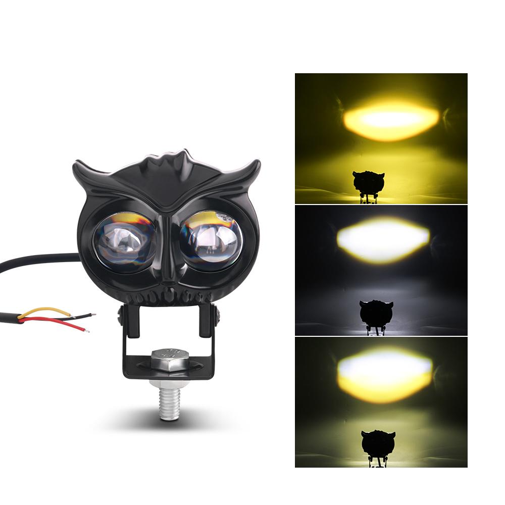 Led Motorcycle Light High Low Beam Owl Design Strobe Spotlights Accessories Scooter Dual Color Running Lamp Fog Light Headlight