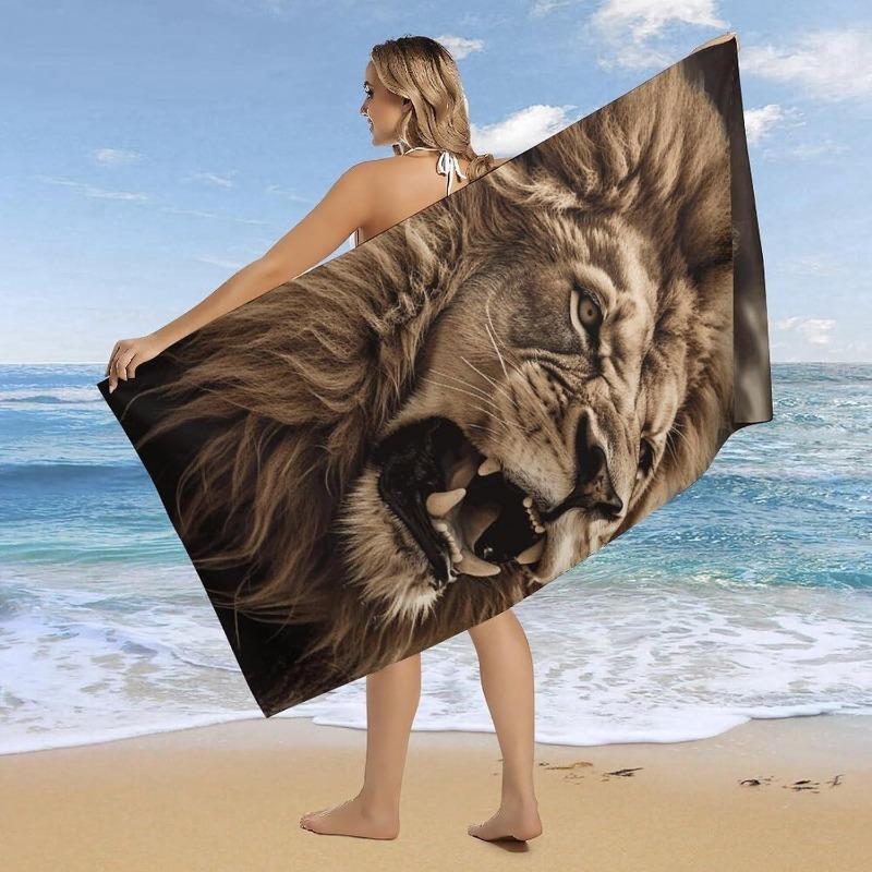 Roar Your Style with Our Majestic Lion-Print Beach Towel! Suitable for towels, bath towels, beach towels
