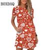 Elegant Sweet Love Pattern Print Mini Dress For Women Girls Short Sleeve Summer Dress 2026 New Spring Clothing Oversize Sundress