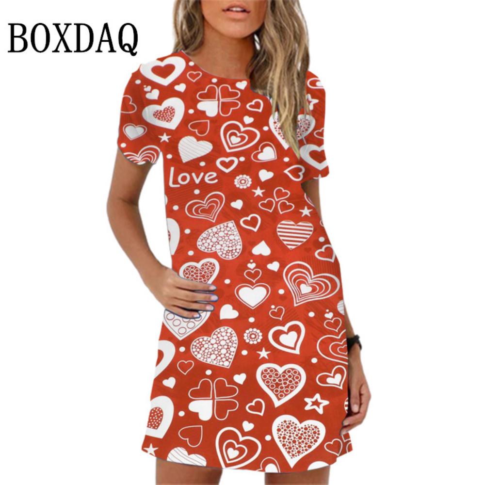 Elegant Sweet Love Pattern Print Mini Dress For Women Girls Short Sleeve Summer Dress 2026 New Spring Clothing Oversize Sundress