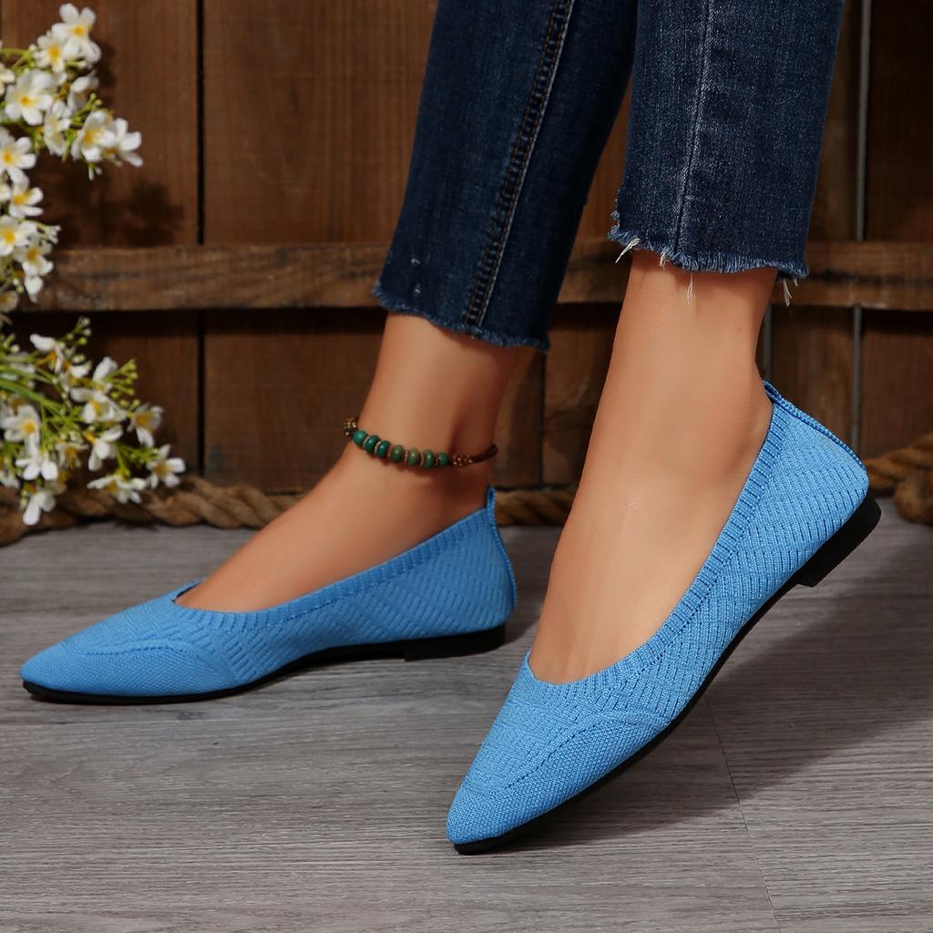 2025 новая мода остроносые повседневные туфли-лодочки женские весенне-осенние большого размера на плоской подошве женская ткань
